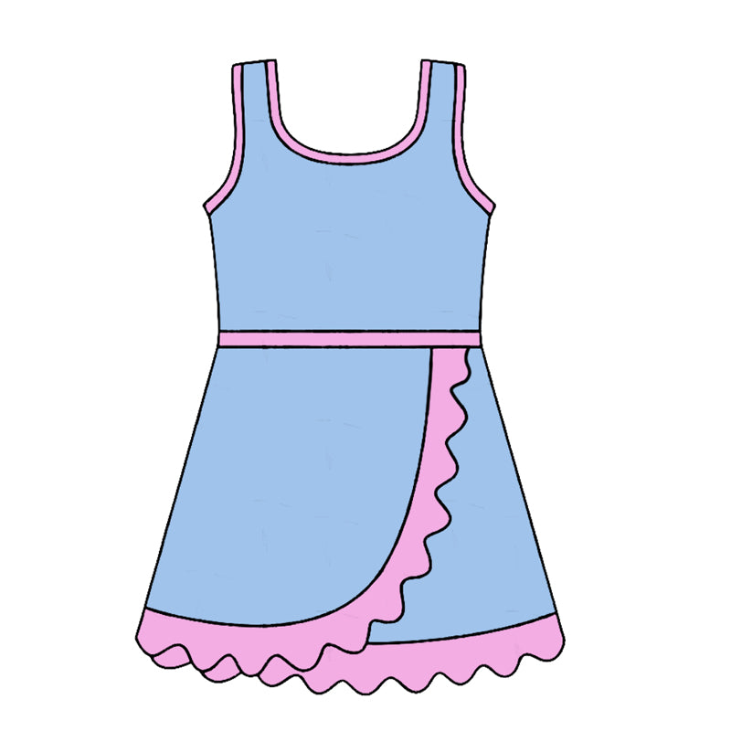 (Pre Order) No moq Kids Girls Cute Summer Scallop Sleeveless Knee Length Yoga Dress