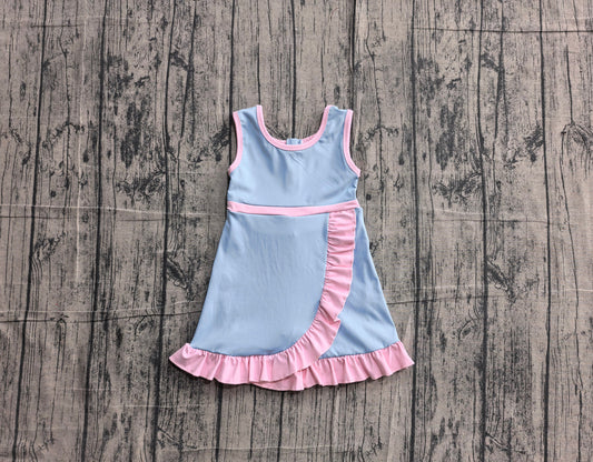 (Sample) No moq yoga GSD4144 Baby Girls Sleeveless Blue Pink Yoga Active Short Scallop Knee Length Dress