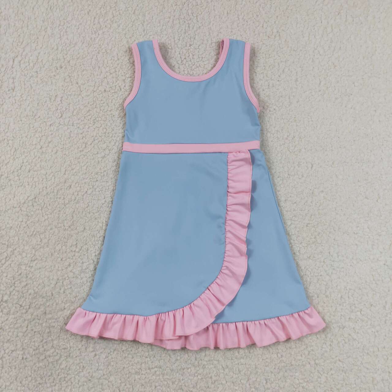 RTS NO MOQ Sibling yoga fabric cotton Baby Girls Cute Sleeveless Scallop Edge Knee Length Active Dress