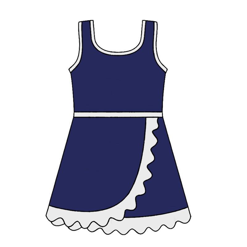 (Pre Order) No moq Kids Girls Cute Summer Scallop Sleeveless Knee Length Yoga Dress