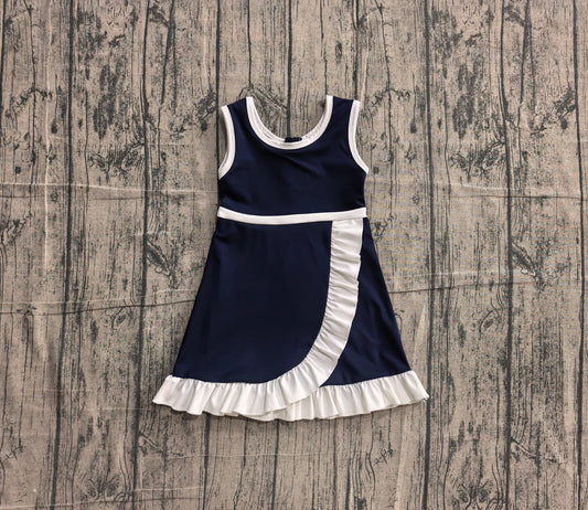 (Sample) No moq yoga GSD4145 Baby Girls Sleeveless Purple Yoga Active Short Scallop Knee Length Dress