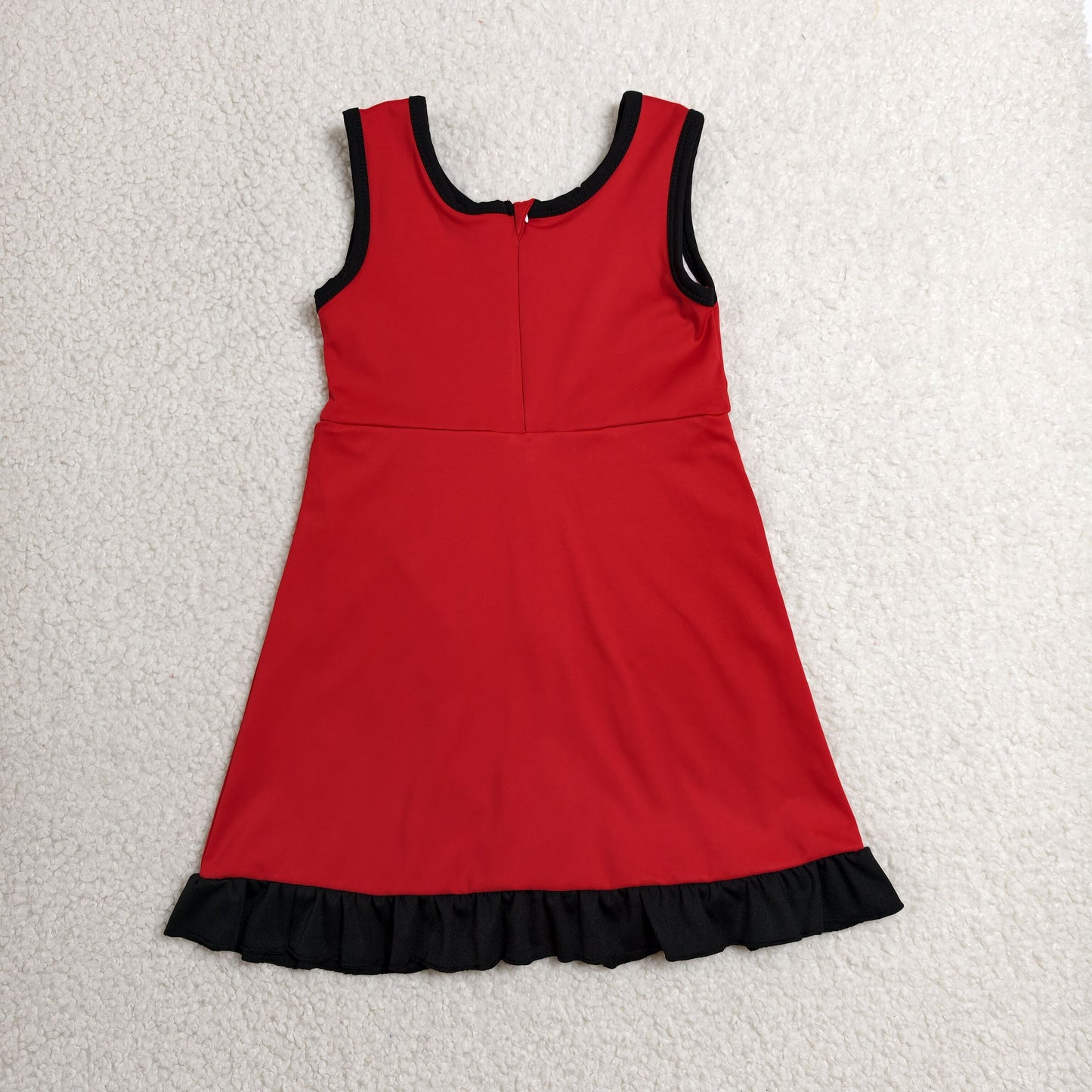 RTS NO MOQ yoga fabric cotton GSD4146 Baby Girls Solid Color Sleeveless Red Black Yoga Active Short Scallop Knee Length Dress