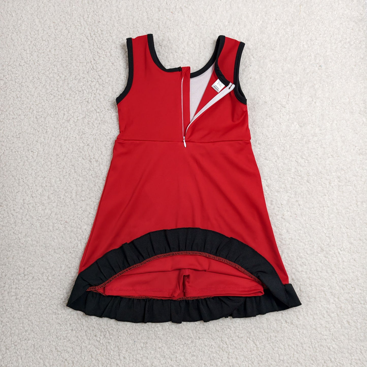 RTS NO MOQ yoga fabric cotton GSD4146 Baby Girls Solid Color Sleeveless Red Black Yoga Active Short Scallop Knee Length Dress