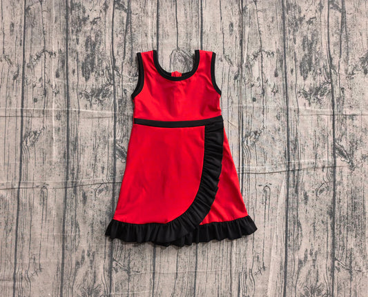 (Sample) No moq yoga GSD4146 Baby Girls Sleeveless Red Black Yoga Active Short Scallop Knee Length Dress