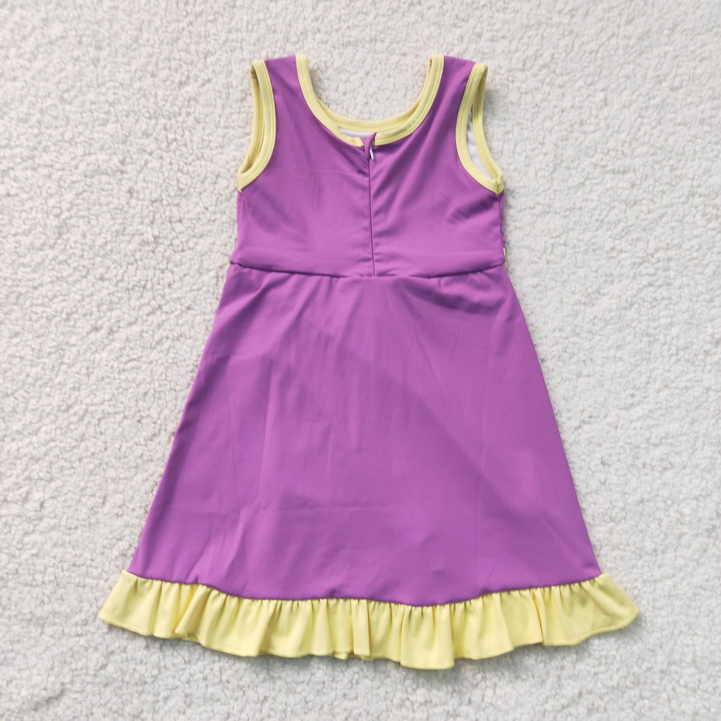 RTS NO MOQ yoga fabric cotton GSD4147 Baby Girls Sleeveless Purple Yellow Active Short Scallop Knee Length Yoga Dress