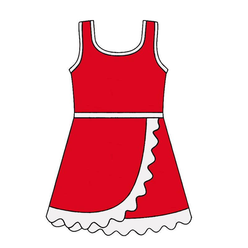 (Pre Order) No moq Toddler Girls Scallop Sleeveless Cute Summer Knee Length Yoga Dress  Outfit
