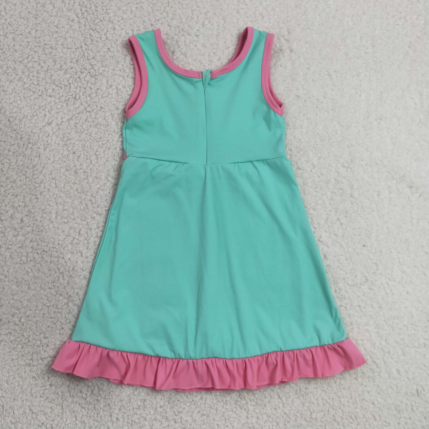 RTS NO MOQ yoga fabric cotton GSD4149 Baby Girls Summer Sleeveless Pink Aqua Yoga Active Short Scallop Knee Length Dress