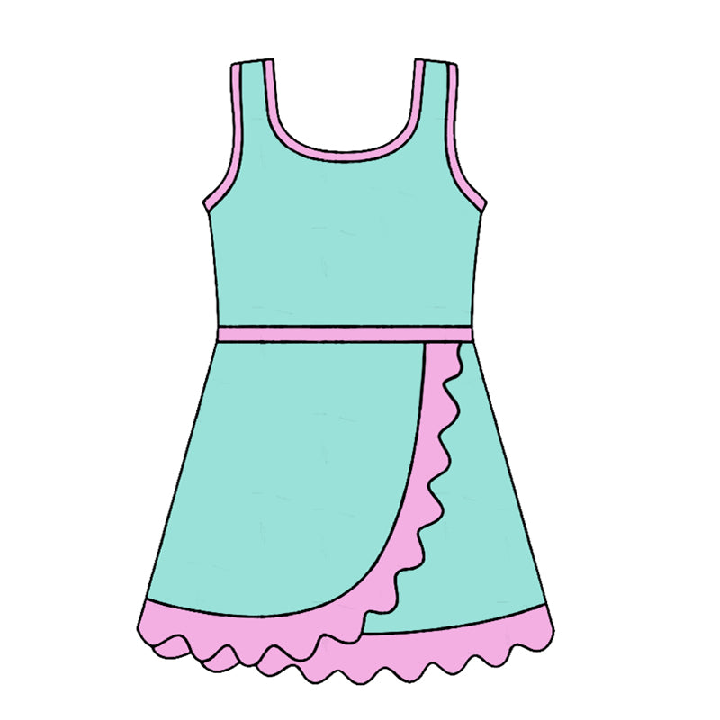 (Pre Order) No moq Toddler Girls Scallop Sleeveless Cute Summer Knee Length Yoga Dress  Outfit