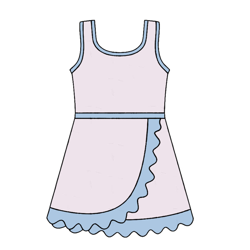 (Pre Order) No moq Toddler Girls Scallop Sleeveless Cute Summer Knee Length Yoga Dress  Outfit