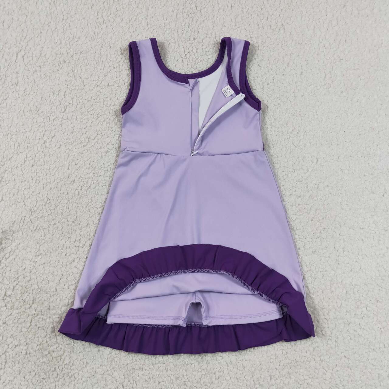 RTS NO MOQ yoga fabric cotton GSD4151 Baby Girls Sleeveless Summer Pink Purple Yoga Active Short Scallop Knee Length Dress
