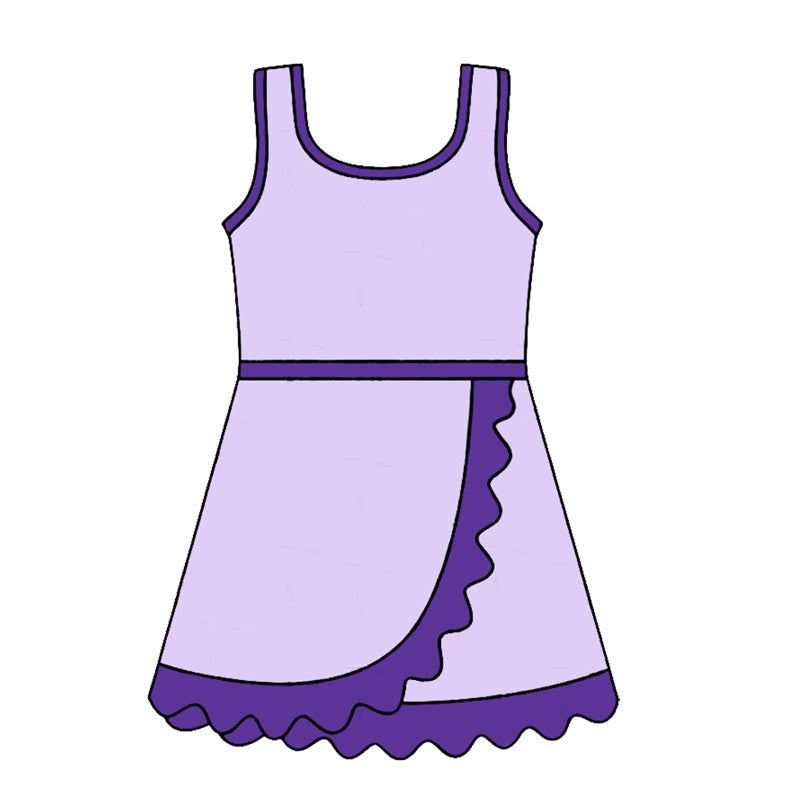 (Pre Order) No moq Toddler Girls Scallop Sleeveless Cute Summer Knee Length Yoga Dress  Outfit