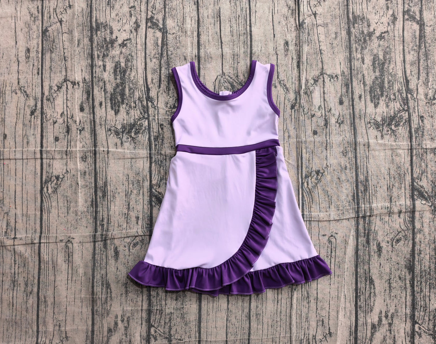 (Sample) No moq yoga GSD4151 Baby Girls Sleeveless Pink Purple Yoga Active Short Scallop Knee Length Dress