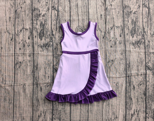 (Sample) No moq yoga GSD4151 Baby Girls Sleeveless Pink Purple Yoga Active Short Scallop Knee Length Dress