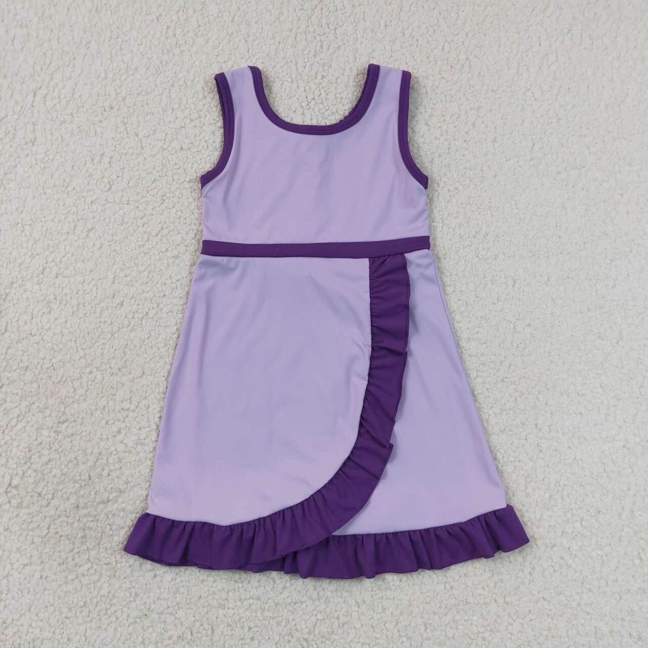 RTS NO MOQ yoga fabric cotton GSD4151 Baby Girls Sleeveless Summer Pink Purple Yoga Active Short Scallop Knee Length Dress