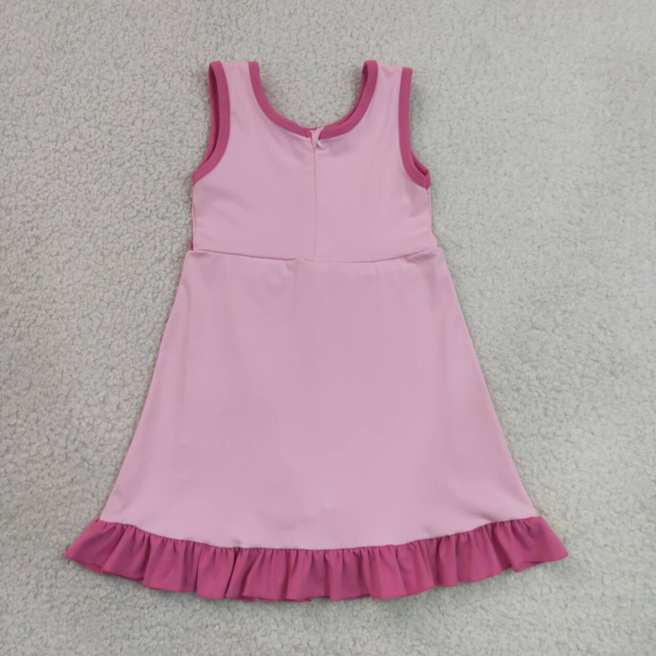 RTS NO MOQ yoga fabric cotton GSD4152 Baby Girls Sleeveless Summer Pink Purple Yoga Active Short Scallop Knee Length Dress