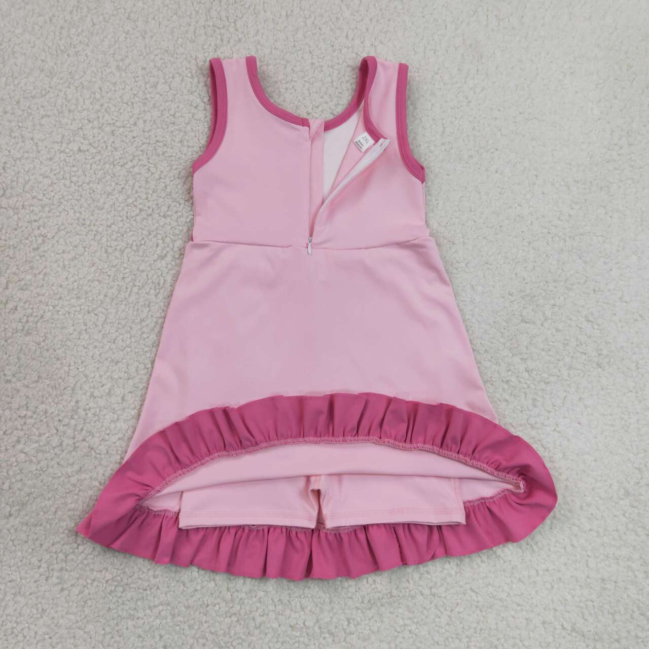 RTS NO MOQ yoga fabric cotton GSD4152 Baby Girls Sleeveless Summer Pink Purple Yoga Active Short Scallop Knee Length Dress