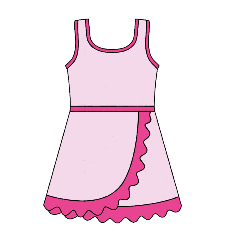 (Pre Order) No moq Toddler Girls Scallop Sleeveless Cute Summer Knee Length Yoga Dress  Outfit