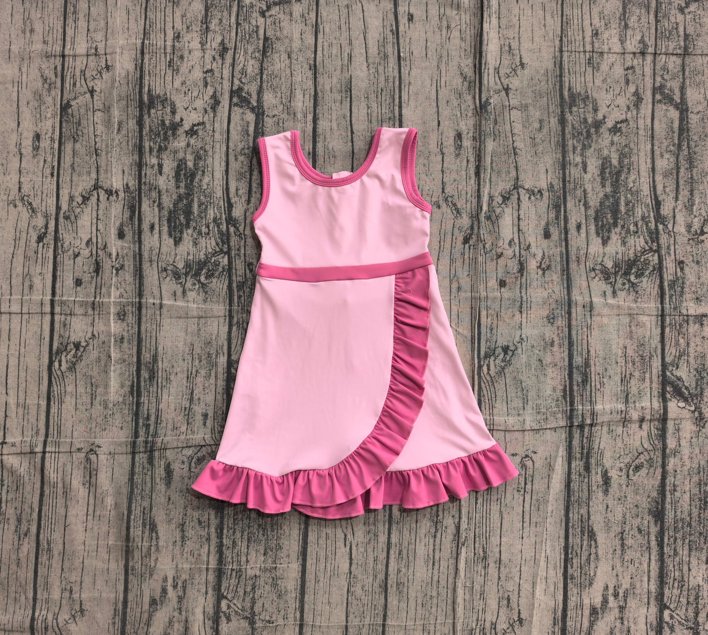 (Sample) No moq yoga GSD4152 Baby Girls Sleeveless Pink Purple Yoga Active Short Scallop Knee Length Dress