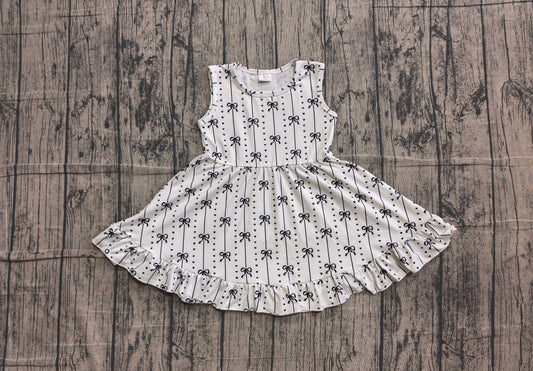 (Sample) No moq  GSD4153 Baby Girls Summer Black Bows Striped Sleeveless Knee Length Ruffle Dresses