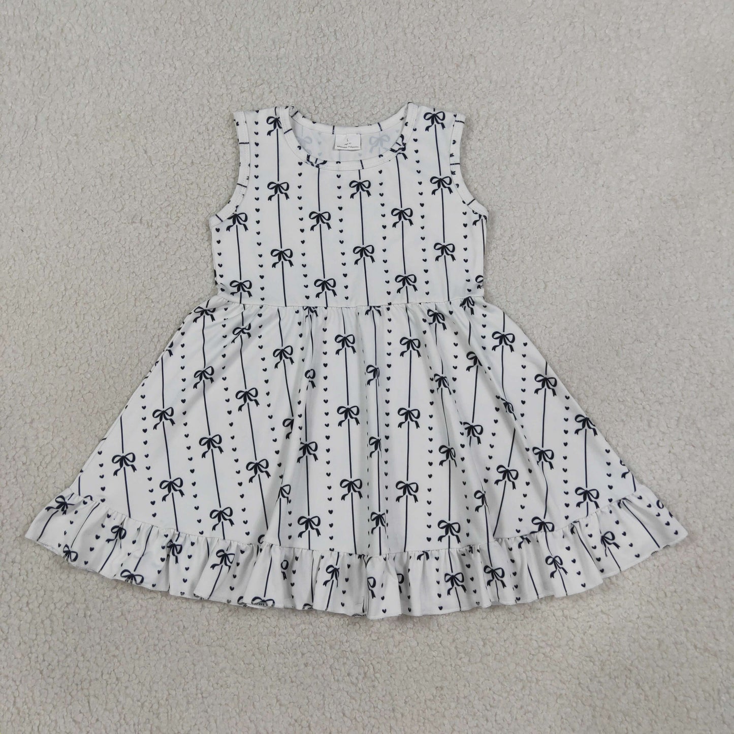 NEW RTS NO MOQ milk silk GSD4153 Baby Girls Black Bows Striped Sleeveless Knee Length Ruffle Dresses
