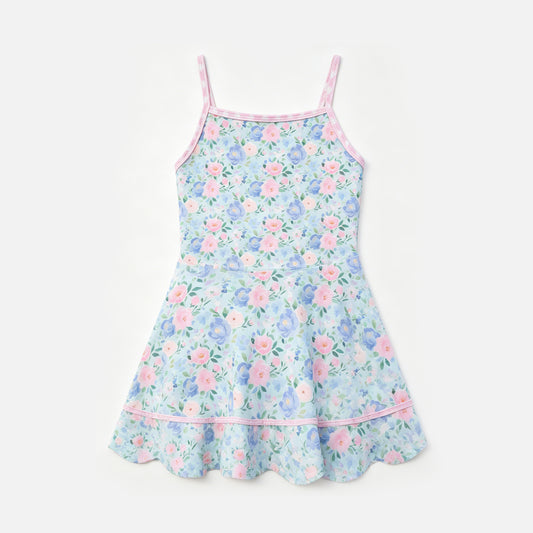 (Pre Order) No moq GSD4154 Baby Girls  Summer Pink Strap Scallop Colorful Floral Dresses