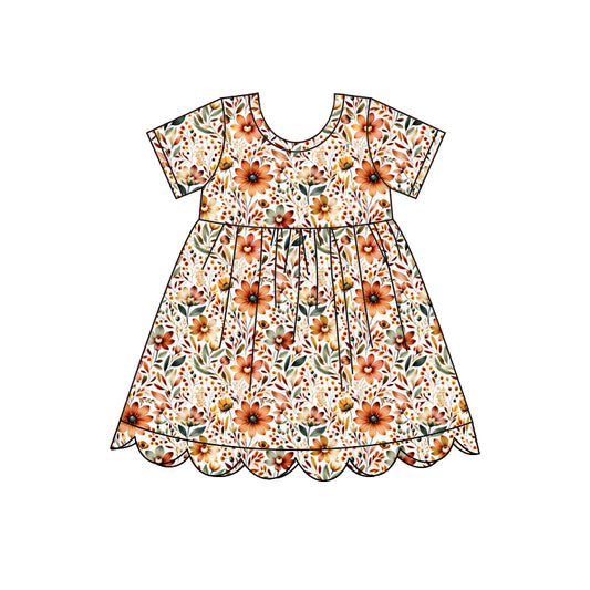 (Pre Order) No moq GSD4155 Baby Girls Summer Short Sleeve Scallop Colorful Floral Dresses