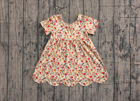 (Sample) No moq milk silk GSD4156 Baby Girls Cute Apples And Flowers Print Scallop Trim Fall Knee Length Dresses