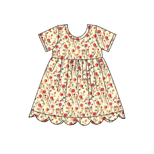 (Pre Order) No moq GSD4156 Baby Girls Short Sleeve Scallop Floral Dresses
