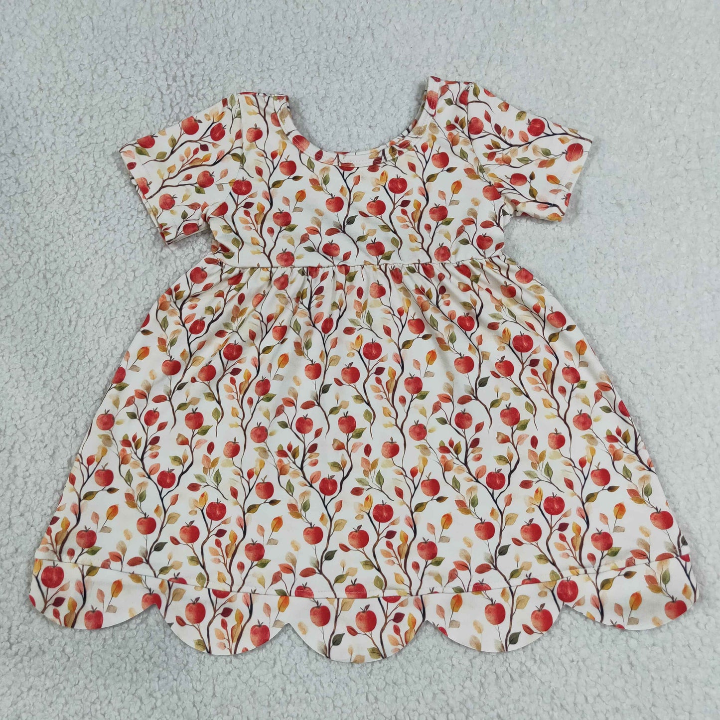 RTS NO MOQ Sibling milk silk Baby Girls Letters Flower  Scallop Hem Knee Length Back to School Dress(2T-14-16T）