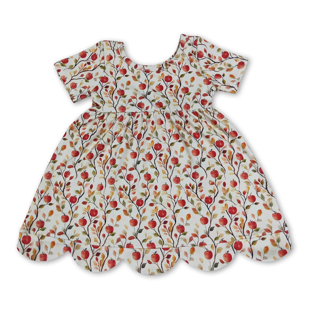 RTS NO MOQ Sibling milk silk Baby Girls Sunflower Print Short Sleeve Scallop Trim Knee Length Dress