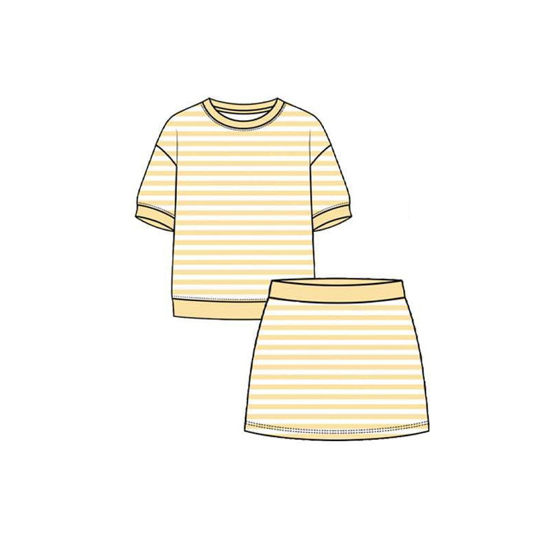 (Pre Order) No moq Yoga Baby Girls Summer Striped Short Sleeve Top And Skirt Yoga Set