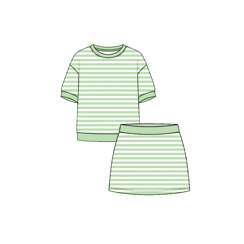 (Pre Order) No moq Yoga Baby Girls Summer Striped Short Sleeve Top And Skirt Yoga Set