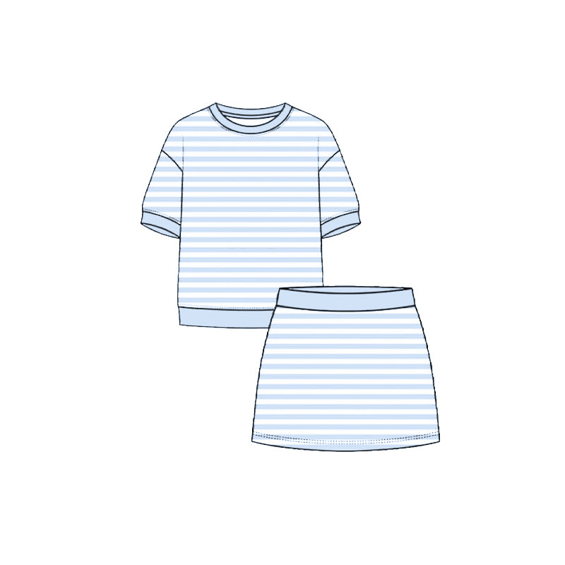 (Pre Order) No moq Yoga Baby Girls Summer Striped Short Sleeve Top And Skirt Yoga Set
