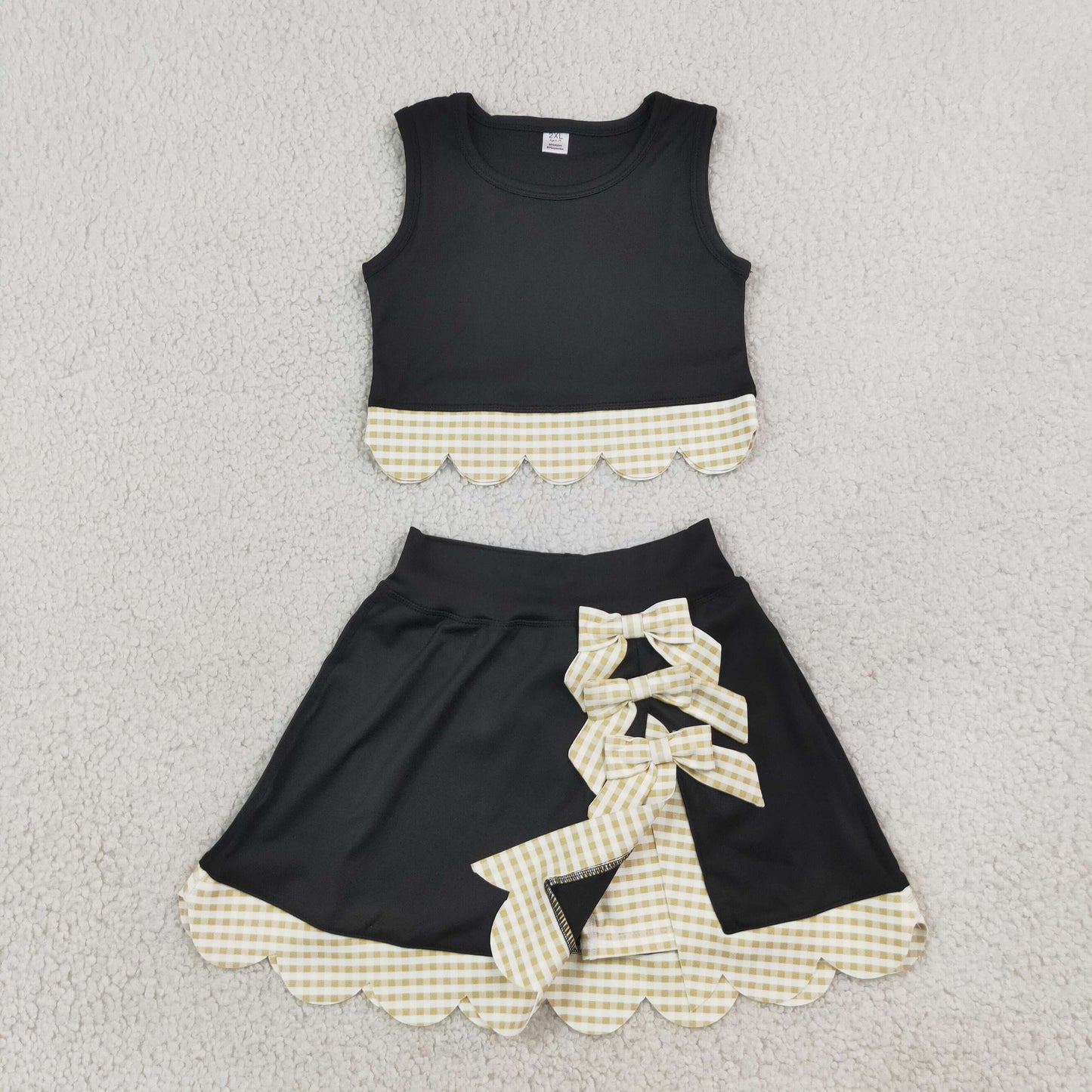 NEW RTS NO MOQ yoga fabric GSD4175 Yoga Baby Girls Summer Sleeveless Vest Scallop Skirt Yoga Set