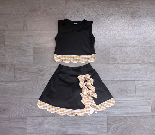 (Sample) No moq yoga fabric GSD4175 Yoga Baby Girls Summer Sleeveless Vest Scallop Skirt Yoga Active Set