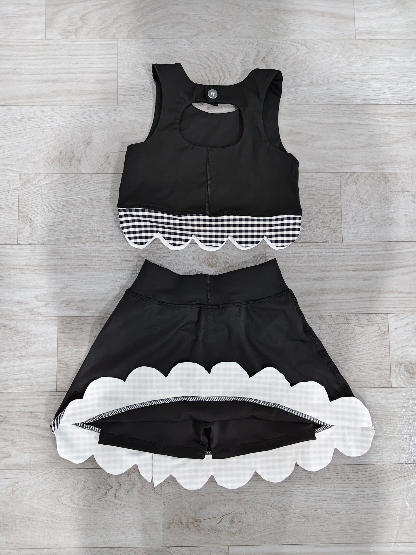(Sample) No moq yoga fabric GSD4176 Yoga Baby Girls Summer Black Sleeveless Vest Scallop Skirt Yoga Active Set