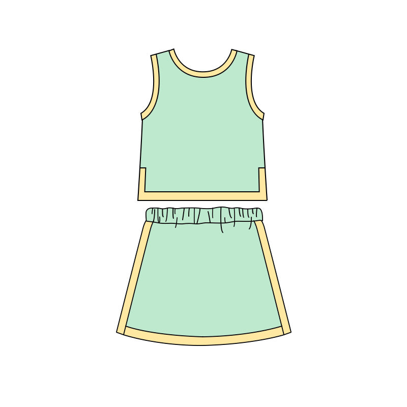 (Pre Order) No moq cotton Baby Girls Solid Color Sleeveless Top And Skirt Outfit