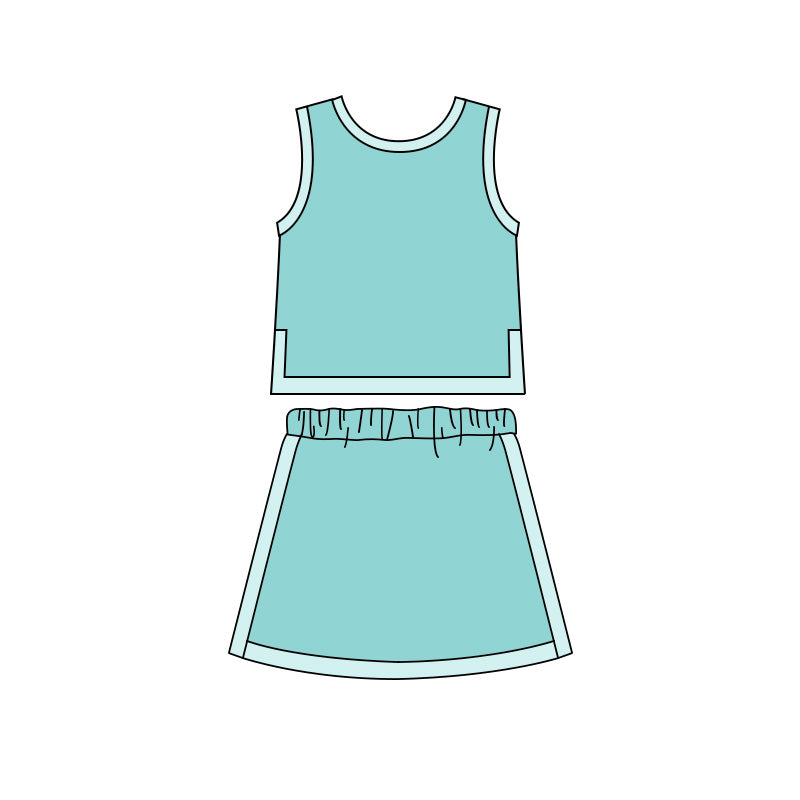 (Pre Order) No moq cotton Baby Girls Solid Color Sleeveless Top And Skirt Outfit