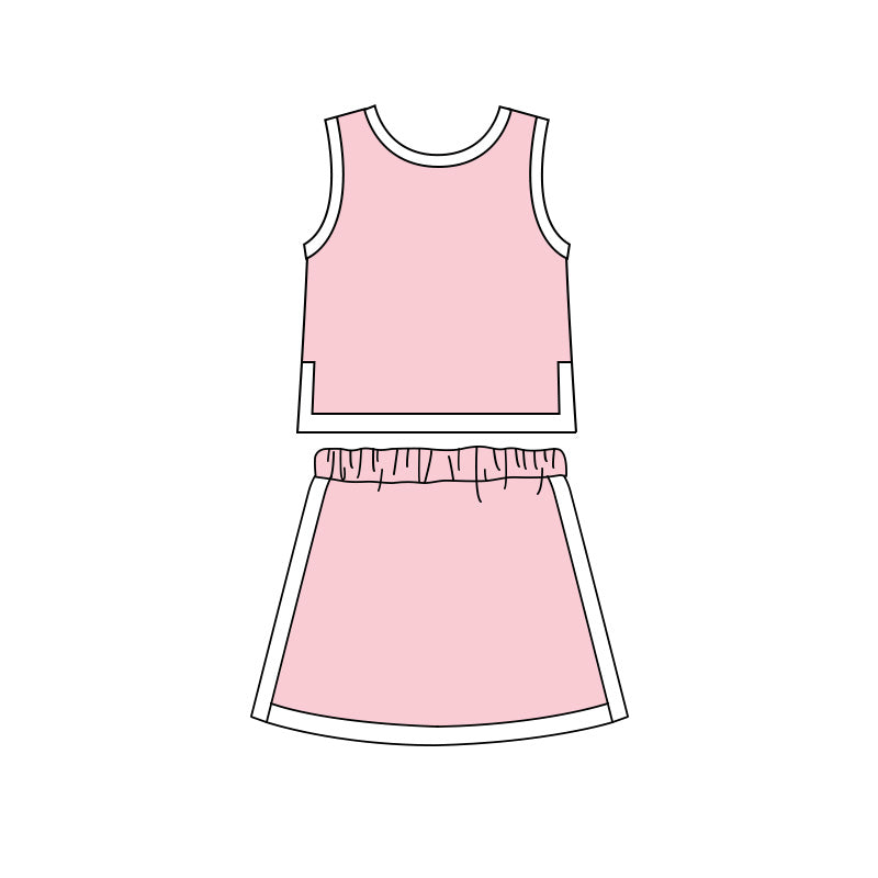 (Pre Order) No moq cotton Baby Girls Solid Color Sleeveless Top And Skirt Outfit