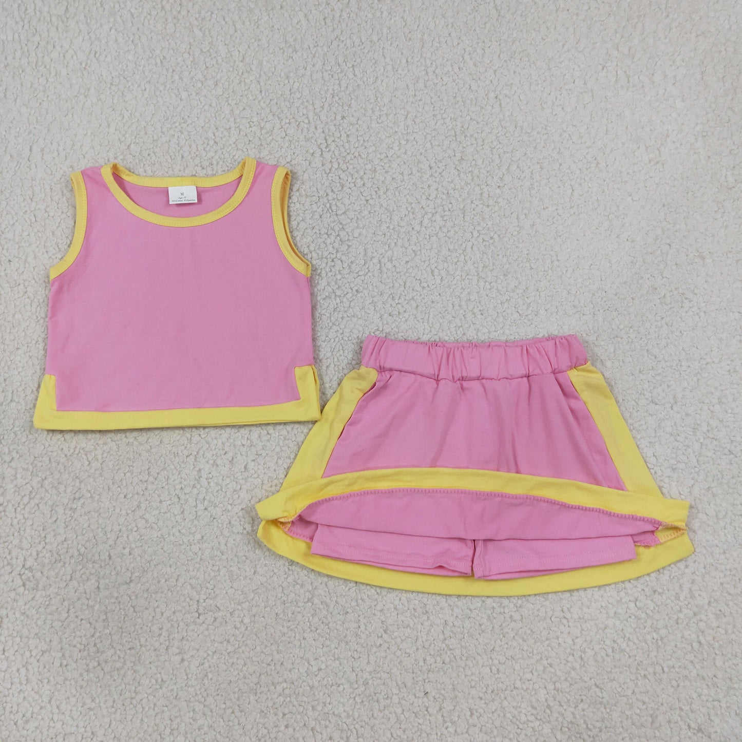 RTS No moq cotton GSD4187 Baby Girls Pink Yellow Sleeveless Vest Top Skirt Short Clothes Sets