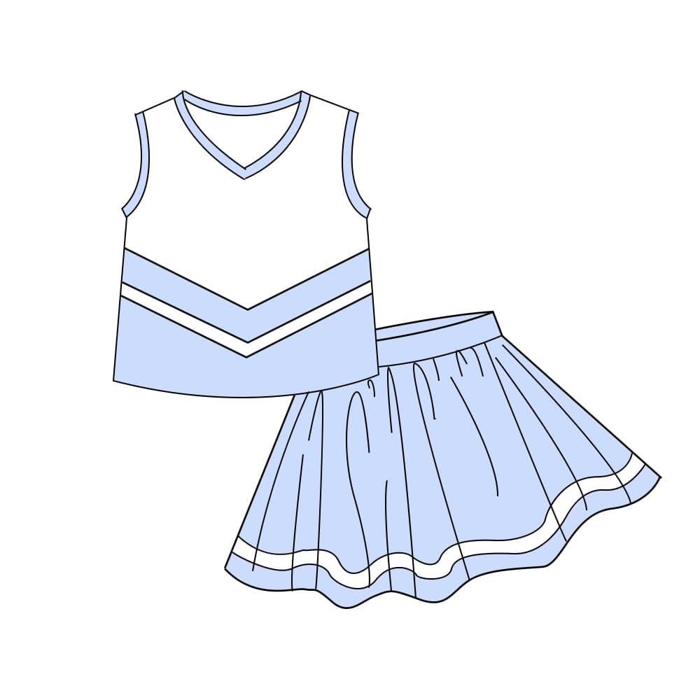 (Pre Order) No moq yoga fabric cotton Baby Girls Striped Vest Top Skirt Shorts Active Wear Sets