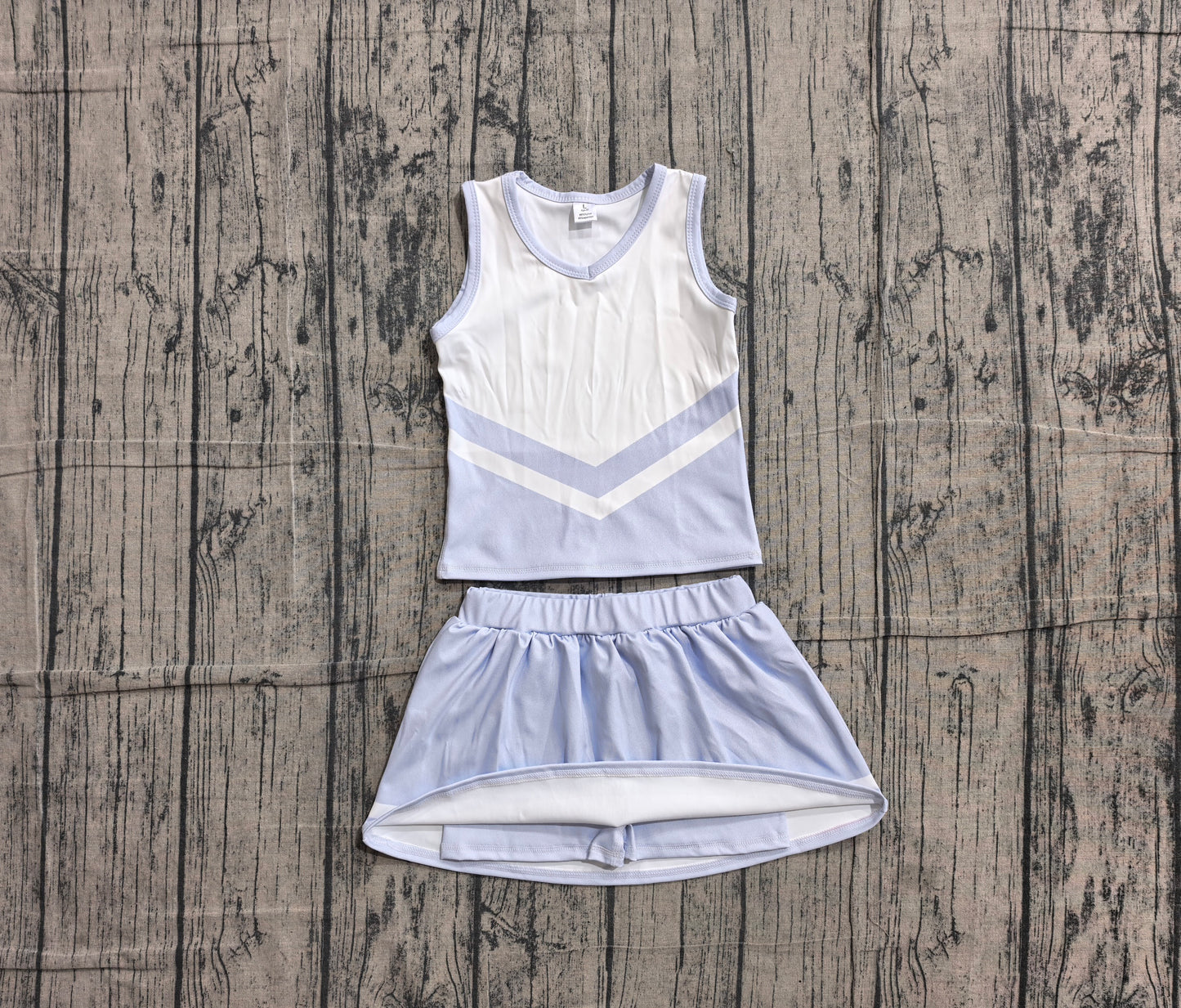 (Sample) No moq GSD4188 Yoga Baby Girls Light Blue Stripe Vest Skort Team Active Outfit