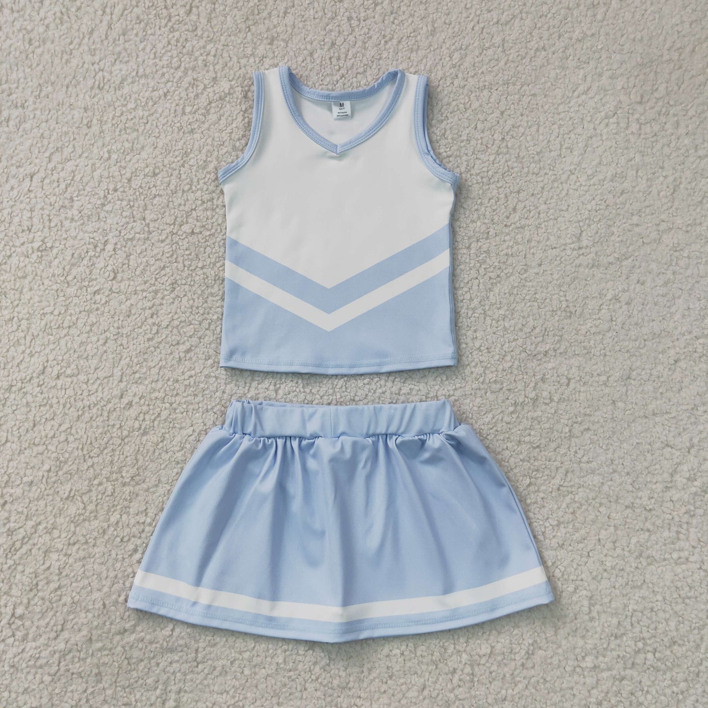 RTS NO MOQ Sibling yoga fabric Baby Girls Stripe Vest Top Matching Skort Team Yoga Active Clothes Set