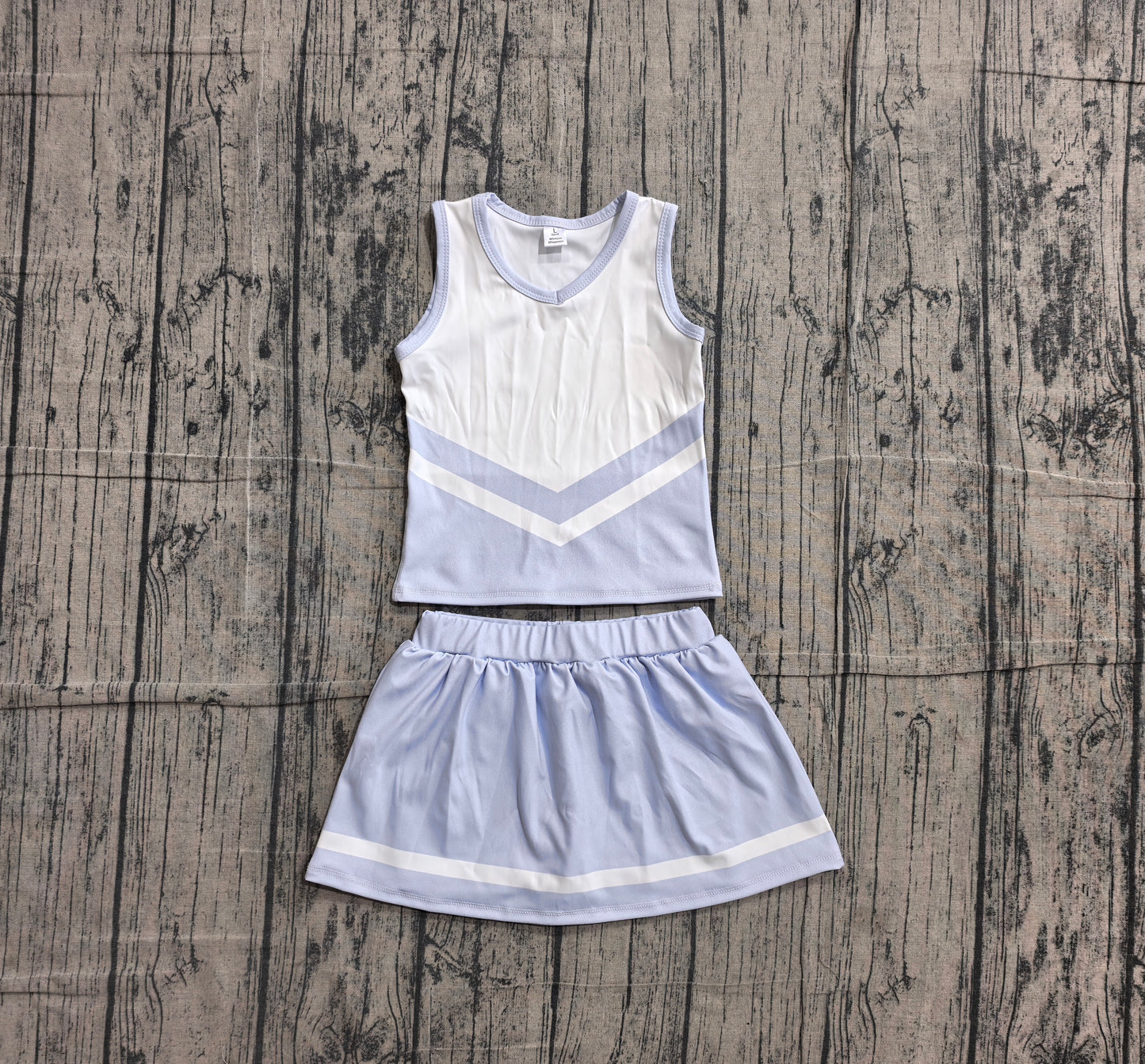 (Sample) No moq GSD4188 Yoga Baby Girls Light Blue Stripe Vest Skort Team Active Outfit
