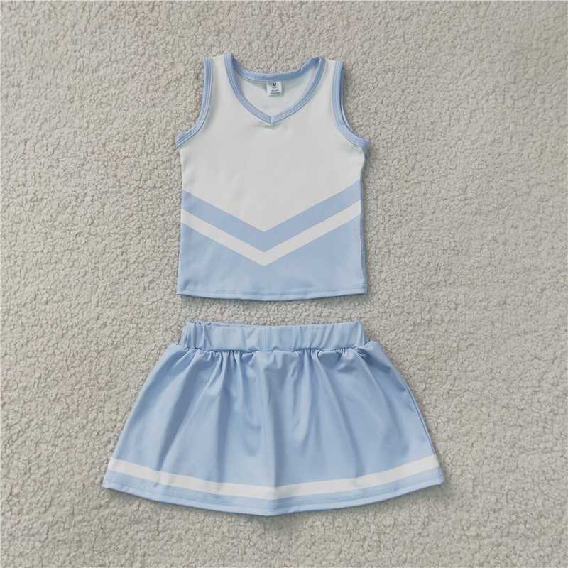 RTS NO MOQ Sibling yoga fabric Toddler Girls Striped Sleeveless Vest Top Skort Shorts Yoga Active Outfit Set