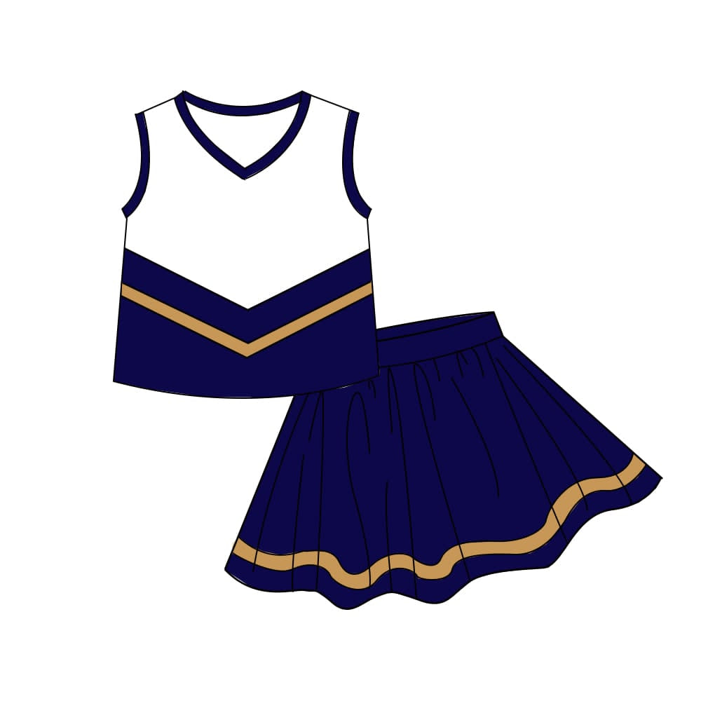 (Pre Order) No moq yoga fabric cotton Baby Girls Striped Vest Top Skirt Shorts Active Wear Sets