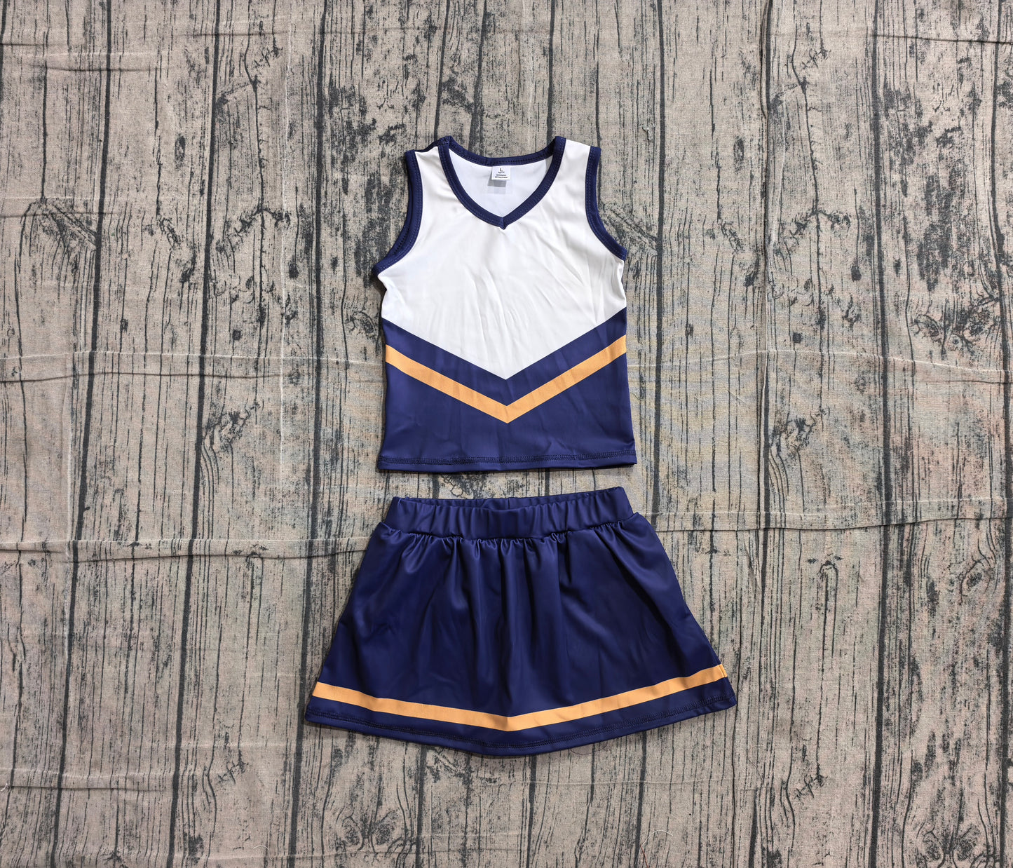 (Sample) No moq GSD4189 Yoga Baby Girls Fashion Navy Gold Stripe Vest Skort Team Active Outfit