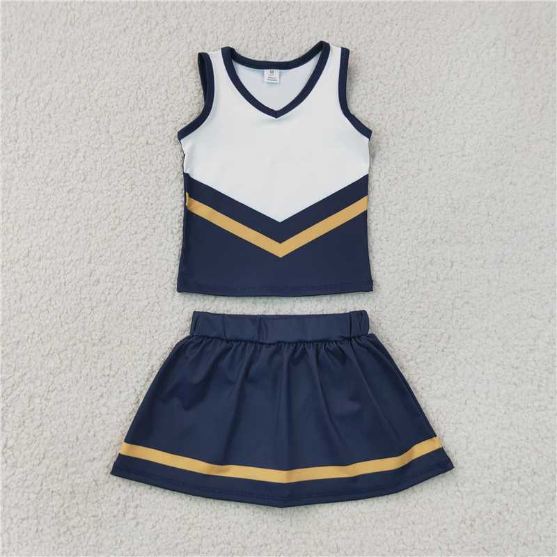 RTS NO MOQ Sibling yoga fabric Toddler Girls Striped Sleeveless Vest Top Skort Shorts Yoga Active Outfit Set