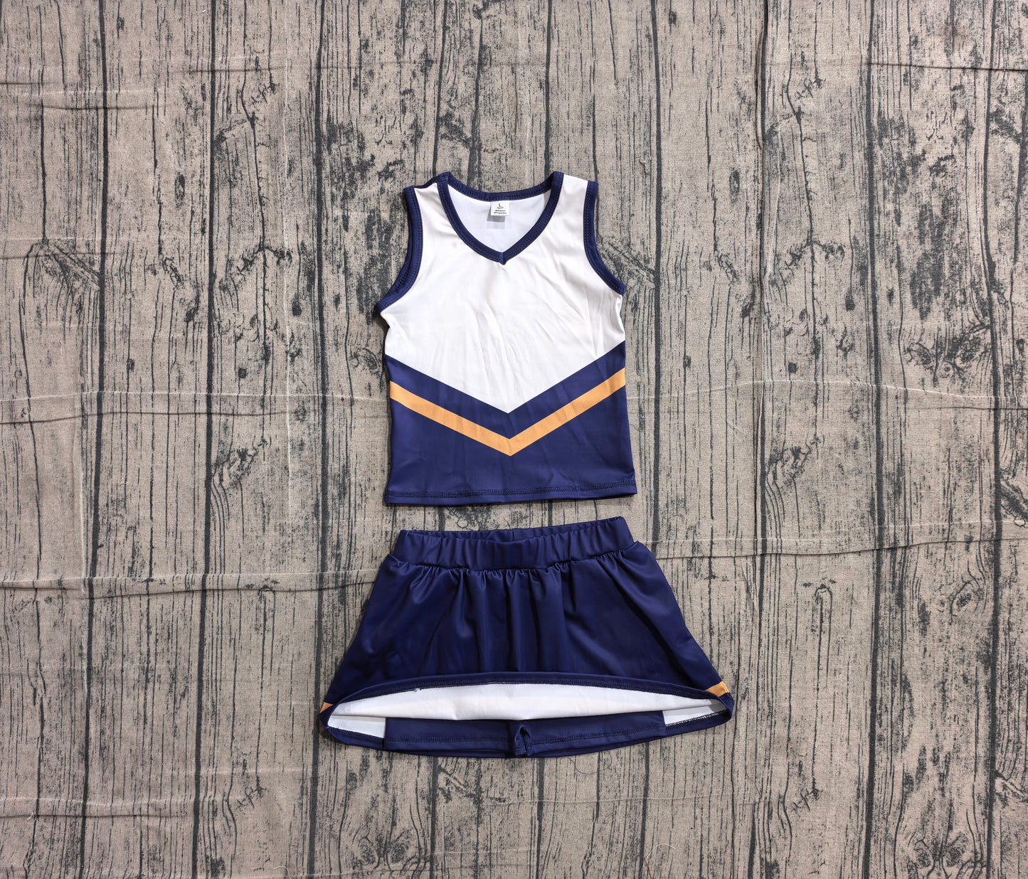 (Sample) No moq GSD4189 Yoga Baby Girls Fashion Navy Gold Stripe Vest Skort Team Active Outfit