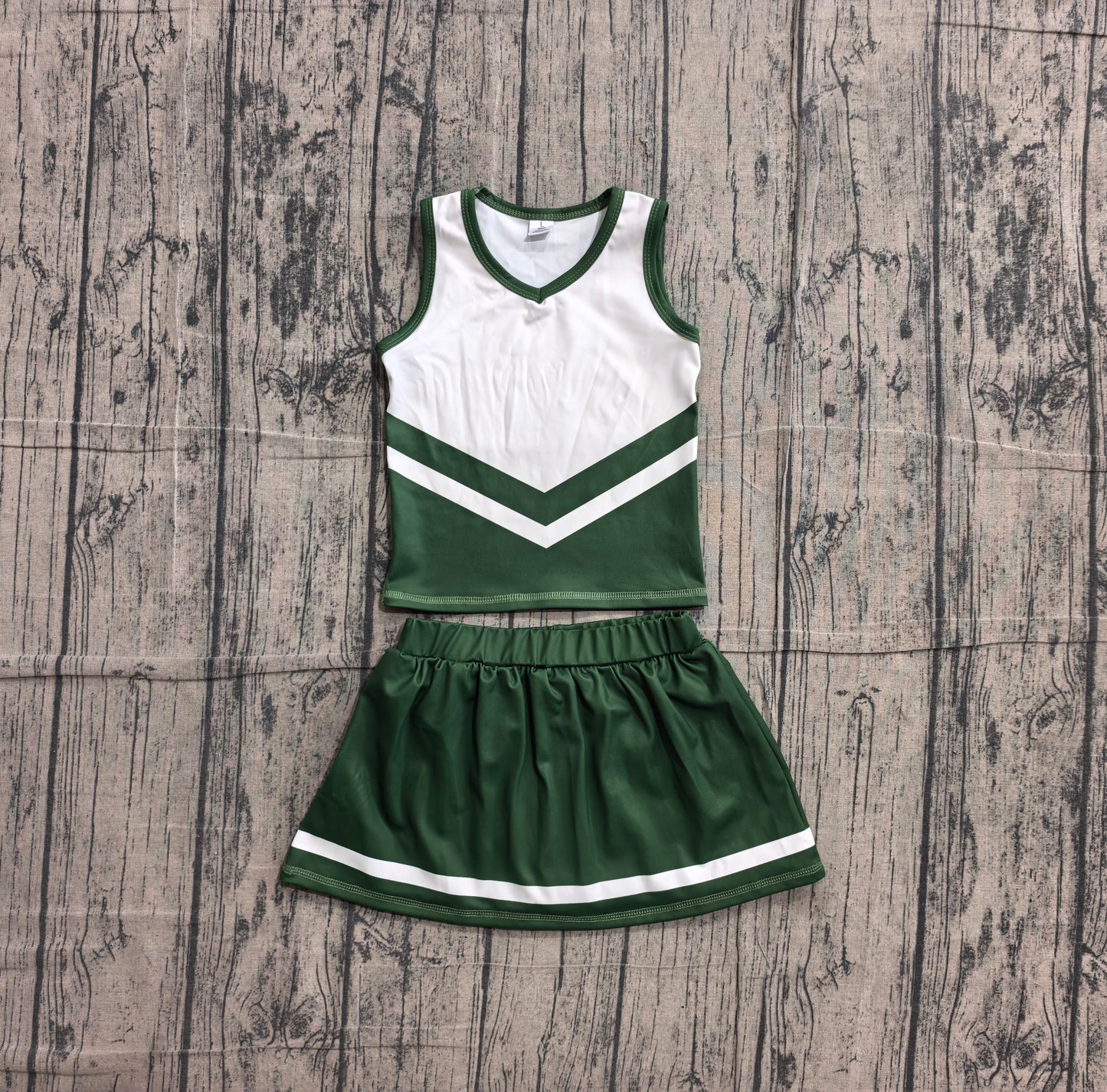 (Sample) No moq GSD4191 Yoga Baby Girls Green Stripe Vest Skort Team Active Outfit